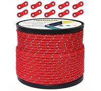 50M Reflective Cord Guy Ropes Outdoor Tent Guide Rope 100% Nylon Cord Wind Line with 10Pcs Aluminum alloy tensioners for Camping (red, Diameter 4 mm)