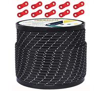 50M Reflective Cord Guy Ropes Outdoor Tent Guide Rope 100% Nylon Cord Wind Line with 10Pcs Aluminum alloy tensioners for Camping (black, Diameter 4 mm)