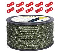 50M Reflective Cord Guy Ropes Outdoor Tent Guide Rope 100% Nylon Cord Wind Line with 10Pcs Aluminum alloy tensioners for Camping (Army green, Diameter 3 mm)