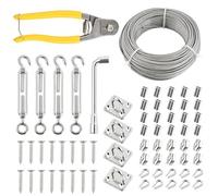 50m Stainless Steel Wire 3mm, 67 Pcs Kit Picture Wire 7x7 with 20 Sleeves, 10 Clips, 10 Thimble, 4 Tensioners, 4 Hooks, 16 Screws, 1 Wrench, 1 Swager, Metal Fence Garden wire for Climbing Plants