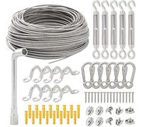 50M String Light Hanging Kit Outdoor Garden Wire Climbing Plant Fence Wire Rope, 50M/2mm Steel with Turnbuckle & Tensioner Kits, for Repair & Replace Cable, Clothes hanging Washing Line