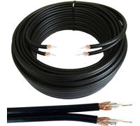 50M Twin 2x WF65 Thin Coaxial Black Cable Shotgun Satellite Sky Plus/HD Freesat