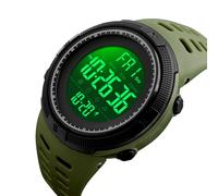 50M Water Proof Men Sports Watch LED Backlight Stopwatch Countdown Alarm Clock Exercise Enthusiast (OD Green)