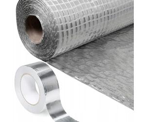 50m2 Vapour Barrier Membrane V 1 x 45m Aluminium Tape Set - Thermal, Insulating Reflective Aluminium Foil Barrier - Use for Flooring, Walls and Roof Insulation 1m x 50m