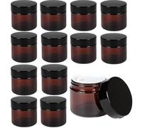 50ml Amber Glass Jars, 12 Pack Empty Cosmetic Jar with Lids and Inner Liners, Refillable Cream Container Jars for Lotions, Essential Oils, Powder