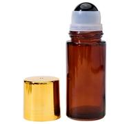 50ml Amber Glass Roller Ball Bottle,Refillable Rose Quartz Roller Ball Bottle,Empty Perfume&Essential Oil Ro/ller Applicator Bot/tle with Black Crystal B/all,for Castor Oil,Aromatherapy,DIY Cosmetics