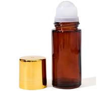 50ml Empty Rollerball Bottles, Amber Glass Roll on Bottle with Crystal for Essential Oils, Refillable Empty Deodorant Containers for Travel, White