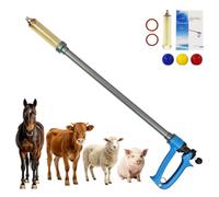 50ML Long Handle Semi Automatic Livestock Syringe, Long Arms Vaccine Gun, 5 Gears Dose Adjustable Luer Lock Syringe, Continuous Repeating Veterinary Syringe for Farm Ranch