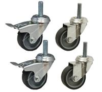 50mm 2" bolt hole swivel and braked castors with bolt, set of 4