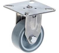 50mm 2" stainless steel castor grey rubber, fixed, 40kg