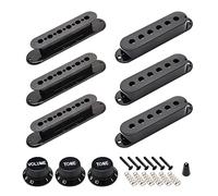 50mm 52mm Single Coil Pickup Cover One Volume Two Tone Knobs with Switch Cap Kit for SQ ST Electric Guitar (Black)