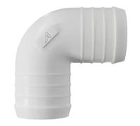 50mm 90 Degree Barbed Plastic Hose Elbow Joiner Connector White | 3D printed ABS, made in the UK | Ribbed barbs for a secure grip | -20°C to +105°C | Matte finish