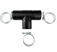 50mm Barbed Three Way Tee Hose Connectors - Durable Polypropylene Fitting for 2" PondPipe Layflat & Drainage Hoses Complete with 3 Double Wire Hose Clips