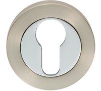 50mm Euro Profile Escutcheon - 10mm Depth - Concealed Fix - Satin Nickel/Chrome | Door Keyhole Cylinder Plate Cover - for Use with Lever on Rose Door Handles - Door Fixing Hardware