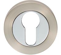 50mm Euro Profile Escutcheon - 10mm Depth - Concealed Fix - Satin Nickel/Chrome | Door Keyhole Cylinder Plate Cover - for Use with Lever on Rose Door Handles - Door Fixing Hardware