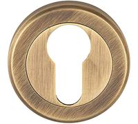 50mm Euro Profile Round Escutcheon- Beveled Edge- Concealed Fix- Antique Brass | Door Keyhole Cylinder Plate Cover - for Use with Lever on Rose Door Handles - Door Fixing Hardware