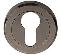 50mm Euro Profile Round Escutcheon- Beveled Edge- Concealed Fix- Black Nickel | Door Keyhole Cylinder Plate Cover - for Use with Lever on Rose Door Handles - Door Fixing Hardware