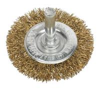 50mm Flat Wire Brush - Brassed Steel Filaments - 6mm Shaft - Up to 4500 rpm