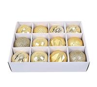 50mm Glitter Baubles, 12 Set Shatterproof Ball Ornaments for Xmas Tree - Decorative Hanging Baubles for Holiday Party Home Decor (A-Yellow, 5cm/12pc)
