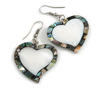 50mm L/Silvery Grey/Abalone Heart Shape Sea Shell Earrings/Handmade/Slight Variation In Colour/Natural Irregularities