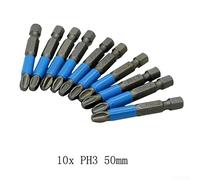 50mm Magnetic Screwdriver Bits, 10pcs Non Slip Set with PH1, PH2, PH3, PZ1, PZ2, PZ3 for User Friendly Operation (PH3)