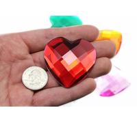 50mm Red Ruby H103 Large Self Adhesive Heart Acrylic Cosplay Gem Flat Back Plastic Stick On Rhinestone for Cosplay Costumes, Scrapbooking, Props, Crafts Embelishments Sticker Valentine's Day 1PC