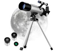 50mm Refractor Telescope with Adjustable Tripod, Silver, 360mm | 18x 27x 60x 90x Eyepiece Set, 90° Reverse Mirror and 1.5x Barlov Magnifier, Fmc Multi-layer Broadband Coating