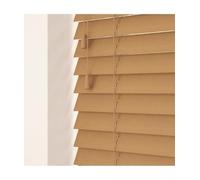 New Edge Blinds 50Mm Slat Light Oak Real Wood Venetian Blind With Strings 120Cm Drop 120Cm Wide, Brown