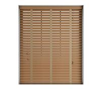 50mm Slat Light Oak Real Wood Venetian Blind With Tapes 120cm Drop, 115cm