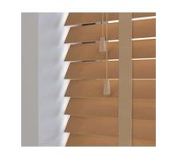 50mm Slat Light Oak Real Wood Venetian Blind With Tapes 120Cm Drop 240Cm Wide