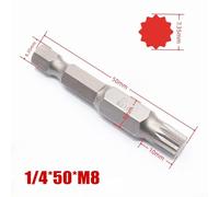 50mm Twelve Point Torx Screwdriver Bits 6.35mm Hex Shank Magnetic M4-M12 Compatible Electric Manual Screwdrivers Alloy Steel(M8)