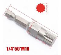 50mm Twelve Point Torx Screwdriver Bits 6.35mm Hex Shank Magnetic M4-M12 Compatible Electric Manual Screwdrivers Alloy Steel(M10)