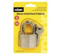 50mm Weatherproof Heavy Duty Solid Steel Padlock Key Shed Door Rolson 66532
