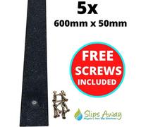 50mm Wide Non-Slip Anti-Skid Decking Strips - Safety And Style For Outdoor Space - Black - Slips Away - 1200mmx50mm - X5 Pcs