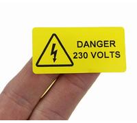 50mm x 25mm, Printed Black on Yellow, Electrical Warning Labels with Strong Permanent Adhesive. 500 per roll. (Danger 230 Volts)