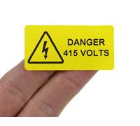 50mm x 25mm, Printed Black on Yellow, Electrical Warning Labels with Strong Permanent Adhesive. 500 per roll. (Danger 415 Volts)