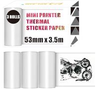 50mm x 3.5m Thermal Sticker Mini Printer Paper for Anycash S1, Memoking T02, Ponek, iDPRT S1, Cabaro, Lopevi D1, Phomemo M02 M04S M02X Label Printer - 3 Roll White Refill