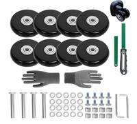 50mmx14mm/1.97inx0.55in Luggage Replacement Wheels Set 8Pcs with Saw 50mm/1.97in Axles Rubber Swivel Caster Wheels Travel Luggage Wheel Repair Kit for Suitcases Trolley Bags