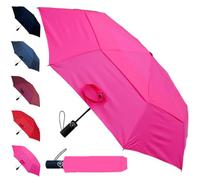 50MPH StormDefender Compact Windproof Strong Umbrella - Small Compact Umbrella - Vented Canopy - Folding Foldable Best for Auto Open and Close - Hot Pink
