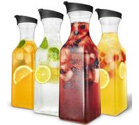 50oz Plastic Juice Carafe with Black Lids (4 Pack) 50 oz Carafes for Mimosa Bar, Drink Pitcher with Lid, Milk Container, Clear Beverage Containers for Fridge, Pantry Storage, Square Pitchers
