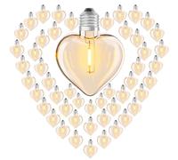 50Pack AC230V LED Heart Shape Replacement Bulbs for Festoon Lights Outdoor | Shatterproof,1W 2700K Warm White,E12 Base,Not for Solar/Battery/Low Voltage String Lights