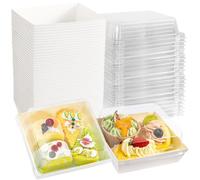 50Pack Charcuterie Boxes with Clear Lids,Square Paper Charcuterie Box,Disposable Food Containers Bakery Boxes,5Inch Oil-Proof Dessert Boxes for Sandwich Sushi Cake Slice Strawberries (White)