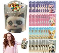 50Pack Cute Goodie Bag with Handle Cartoon Goodie Bag with Stand up Bottom For Decoration Snack Biscuit Baking Packaging Supplies(Mixed color,Four in one)