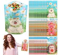 50Pack Cute Goodie Bag with Handle Cartoon Goodie Bag with Stand up Bottom For Decoration Snack Biscuit Baking Packaging Supplies(Mixed color,Three in one)