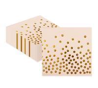 50Pack Pink&Gold Napkins, 2-Ply Cocktail Napkins Folded 6.5 x 6.5 Inches Polka Dot Serviettes Disposable Party Napkins Paper Napkins for Birthday Wedding Baby Shower Anniversary Christmas New Year