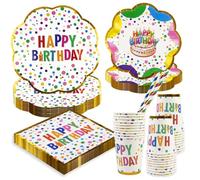 50Pack Rainbow Happy Birthday Party Tableware Set-Colorful Mini Polka Dot Gold Lacy 9in&7in Paper Plates Napkins Cups Straws for Kid Adult Baby Shower Party Decorations Serve for 10 Guests