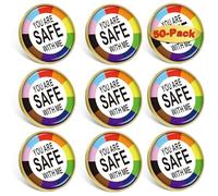 50Pack YOU ARE SAFE WITH ME Pride Badge Lapel Pins Bulk LGBT Transgender Rainbow Lesbian Bisexual Gay Progressive Pin Brooch Pride badges for Men Women Clothes Bags Hats Gift
