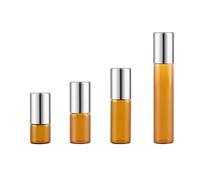 50PC 1-10ML Amber Roller Ball Essential Glass Oil Empty Bottle with Stainless Steel Balls Opener Refillable for Essential Oils Perfume Aromatherapy Facial Body Care (10ML,Silver)