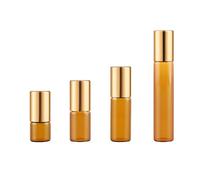 50PC 1-10ML Amber Roller Ball Essential Glass Oil Empty Bottle with Stainless Steel Balls Opener Refillable for Essential Oils Perfume Aromatherapy Facial Body Care (10ML,Gold)