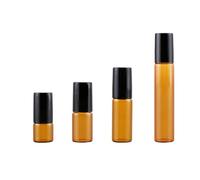 50PC 1-10ML Amber Roller Ball Essential Glass Oil Empty Bottle with Stainless Steel Balls Opener Refillable for Essential Oils Perfume Aromatherapy Facial Body Care (3ML,Black)